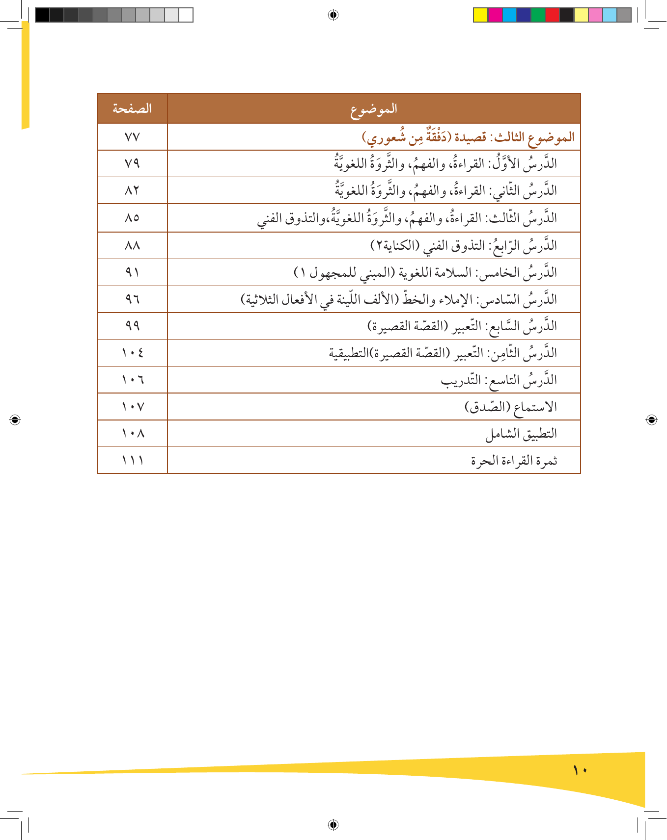 Kuwaiti Arabic Curriculum — Grade 9, Term 1 (لغتي العربية), page 11 — original page scan