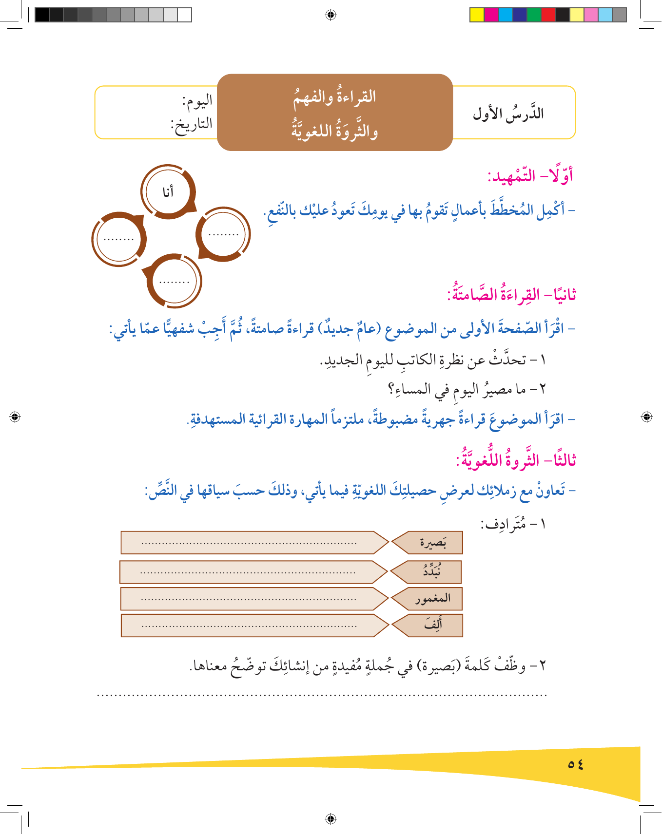 Kuwaiti Arabic Curriculum — Grade 9, Term 1 (لغتي العربية), page 55 — original page scan