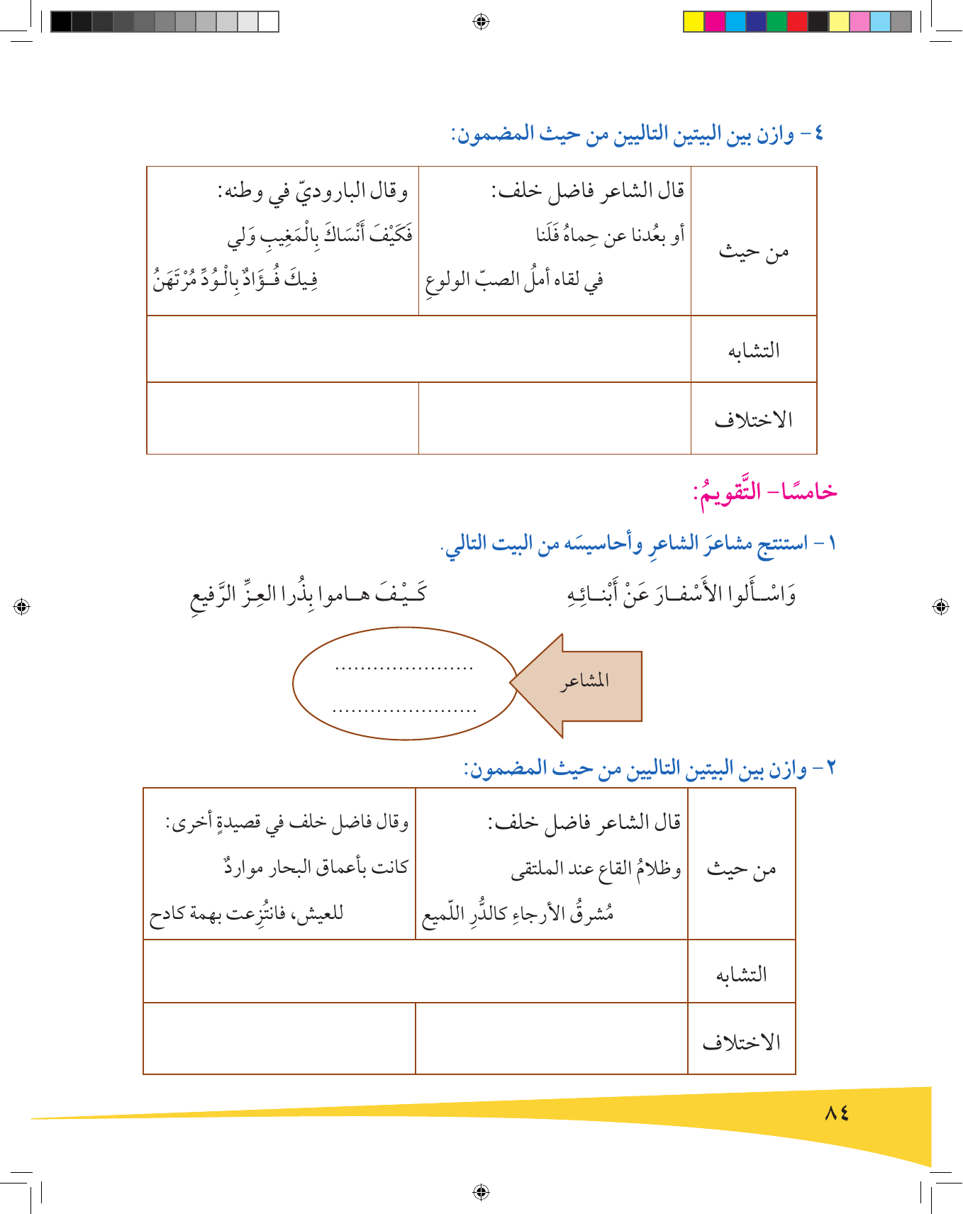 Kuwaiti Arabic Curriculum — Grade 9, Term 1 (لغتي العربية), page 85 — original page scan