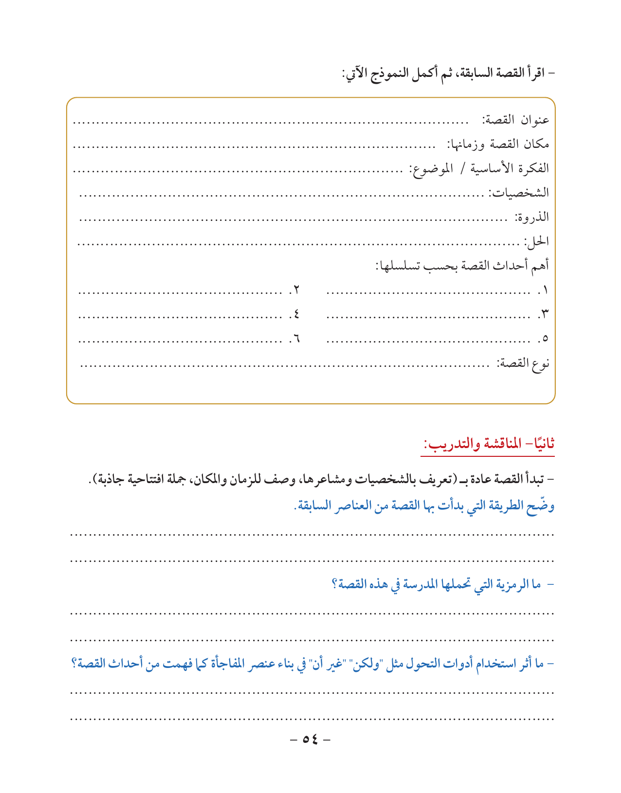 Kuwaiti Arabic Curriculum — Grade 10, Term 1 (لغتي العربية), page 55 — original page scan