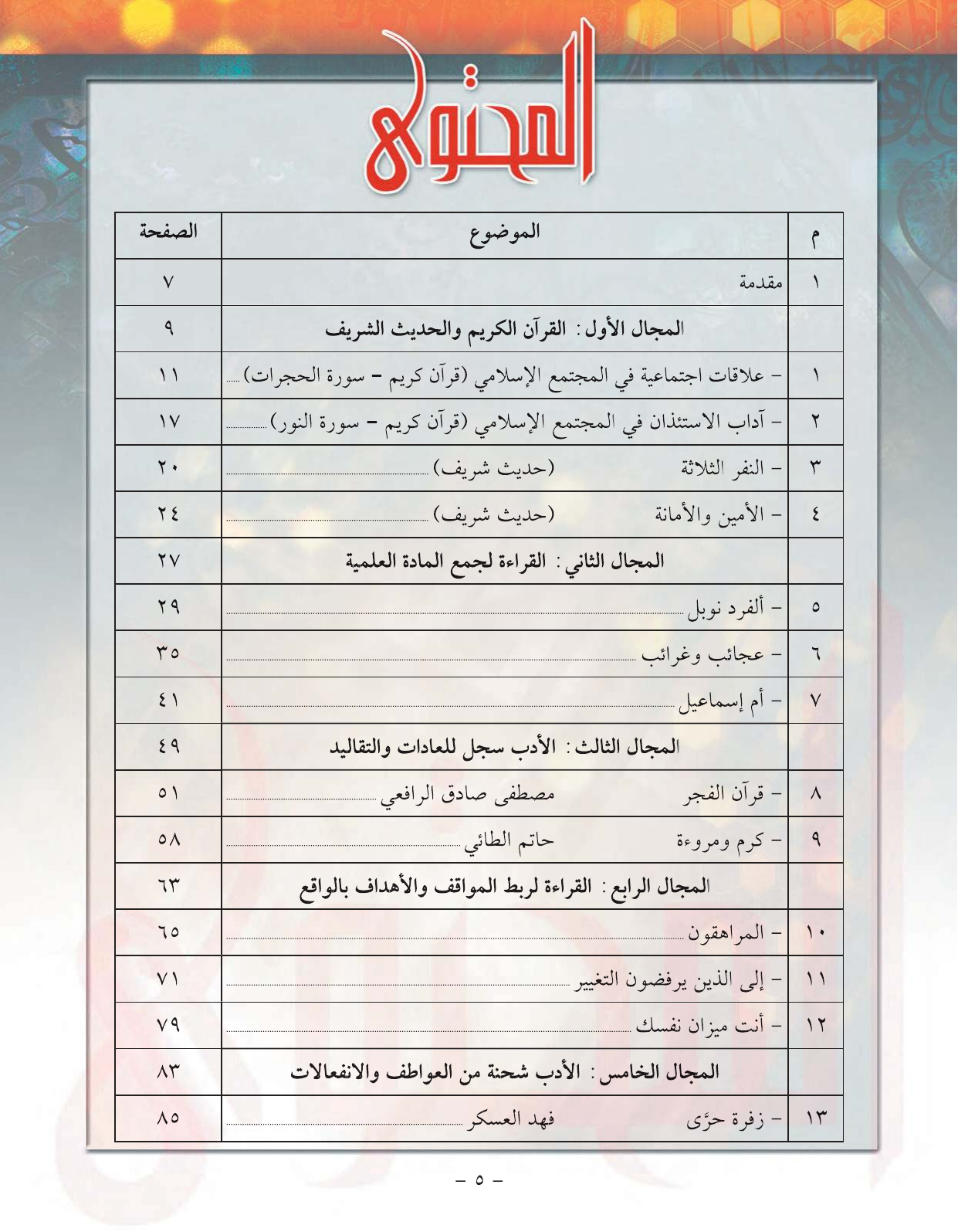 Kuwaiti Arabic Curriculum — Grade 11, Term 1 (لغتي العربية), page 10 — original page scan