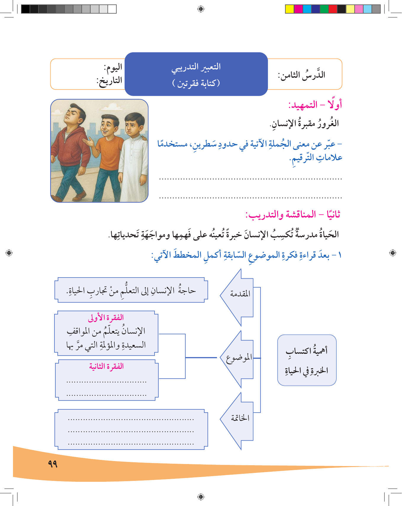 Kuwaiti Arabic Curriculum — Grade 7, Term 1 (لغتي العربية), page 100 — original page scan