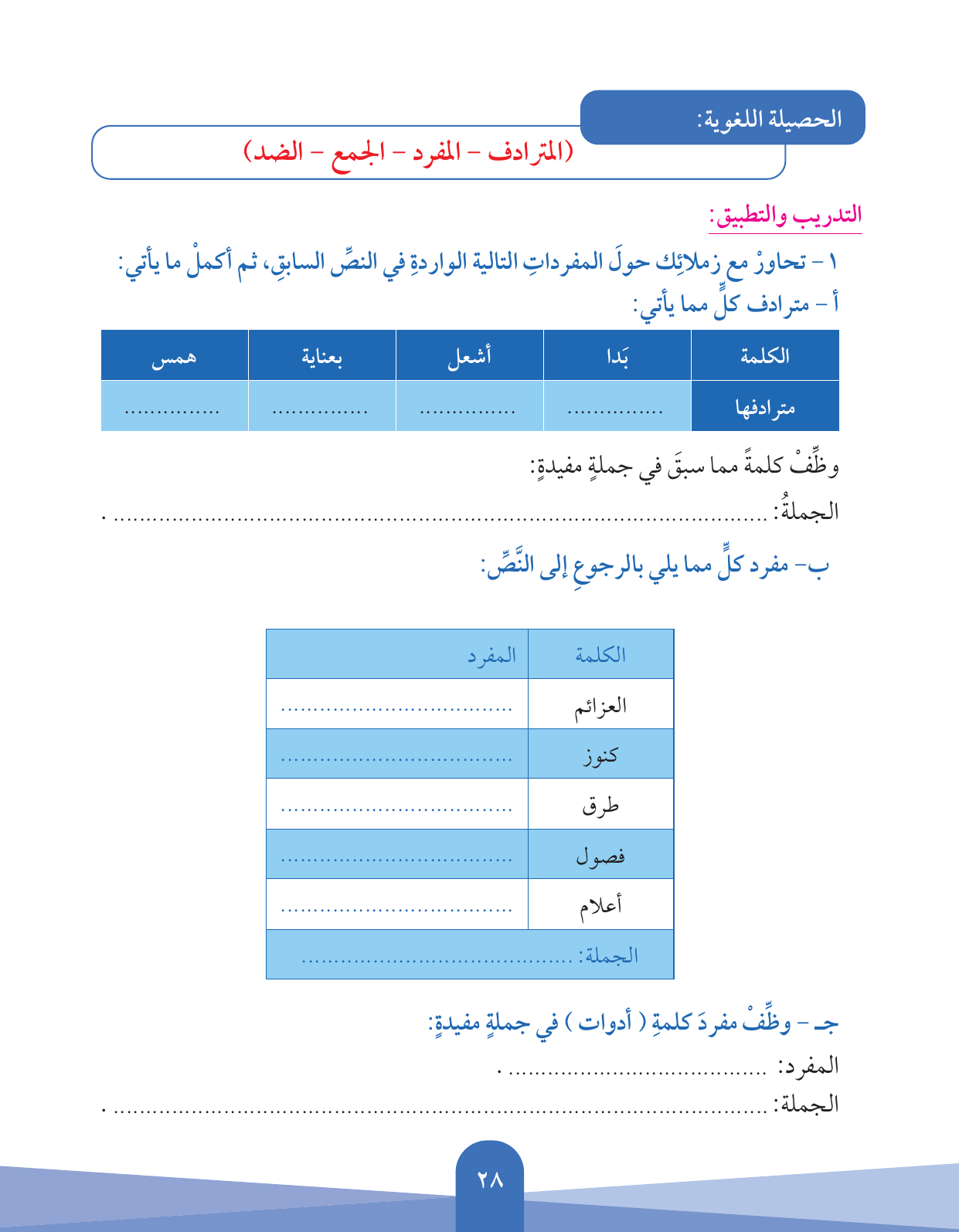 Kuwaiti Arabic Curriculum — Grade 5, Term 1 (لغتي العربية), page 29 — original page scan