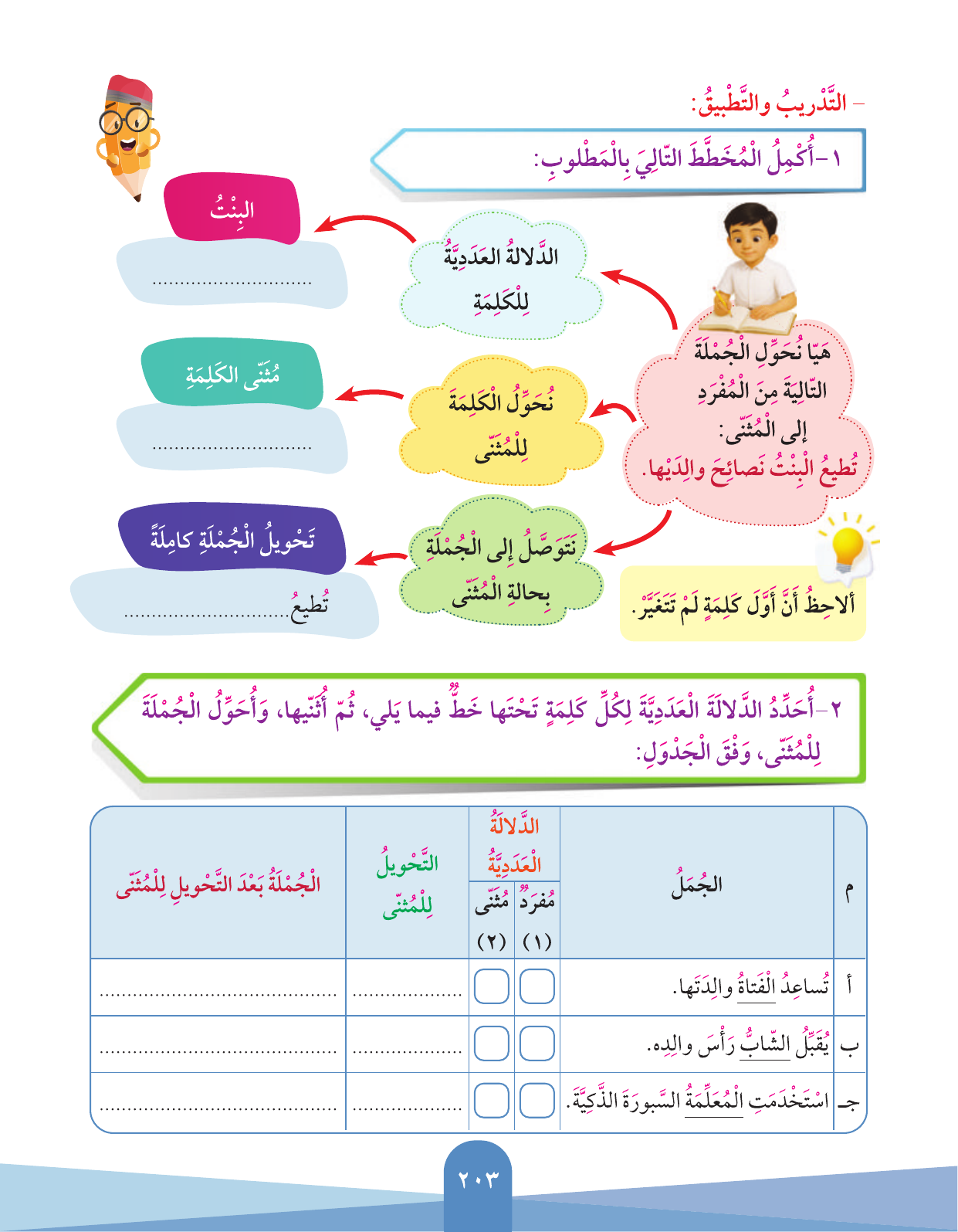 Kuwaiti Arabic Curriculum — Grade 3, Term 1 (لغتي العربية), page 205 — original page scan