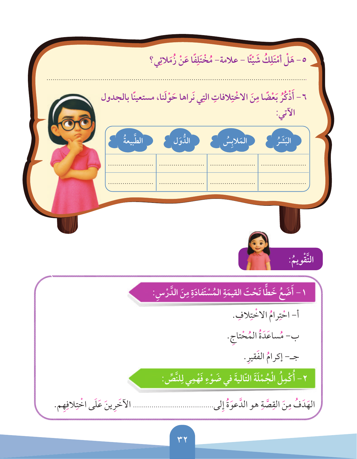 Kuwaiti Arabic Curriculum — Grade 3, Term 1 (لغتي العربية), page 33 — original page scan