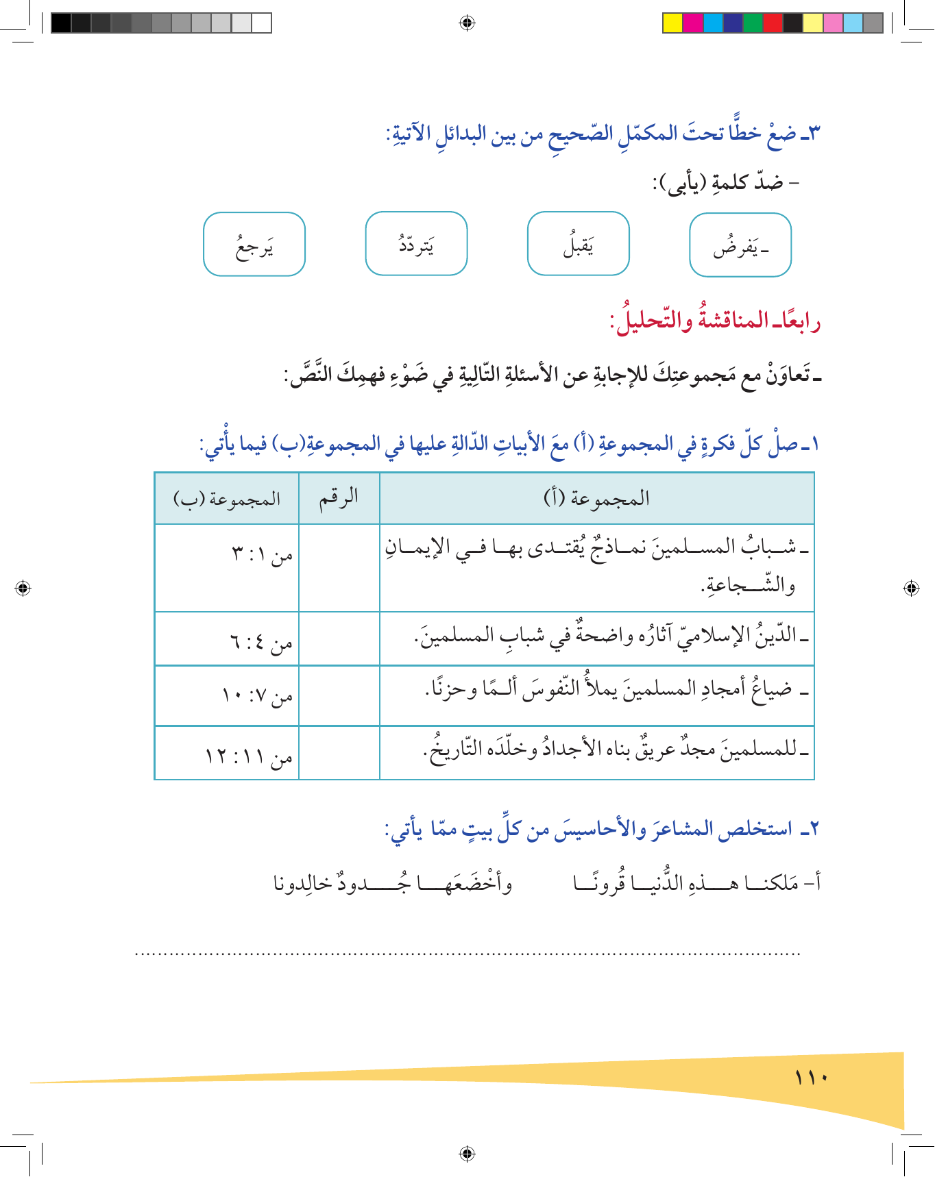 Kuwaiti Arabic Curriculum — Grade 6, Term 1 (لغتي العربية), page 111 — original page scan