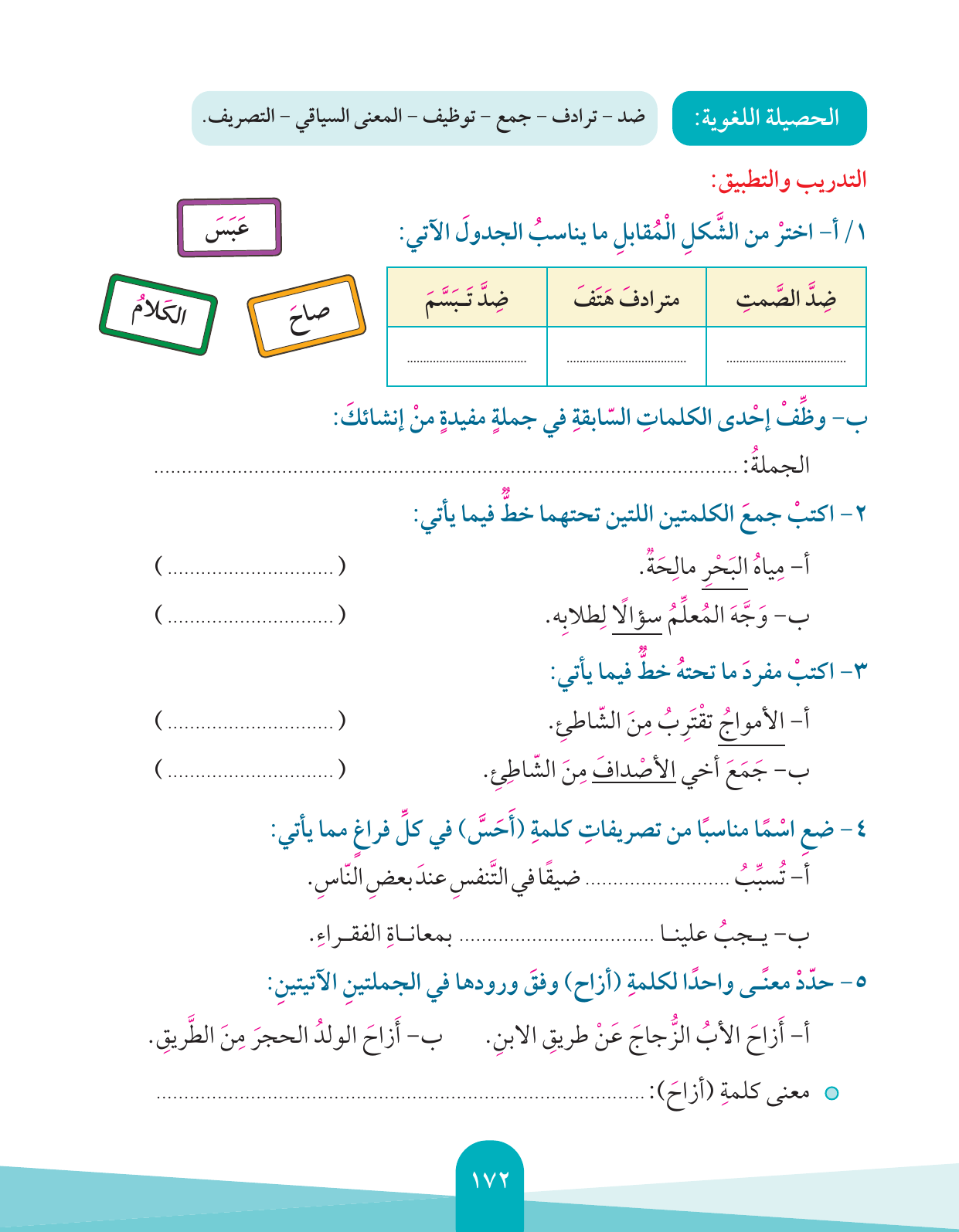 Kuwaiti Arabic Curriculum — Grade 4, Term 1 (لغتي العربية), page 173 — original page scan