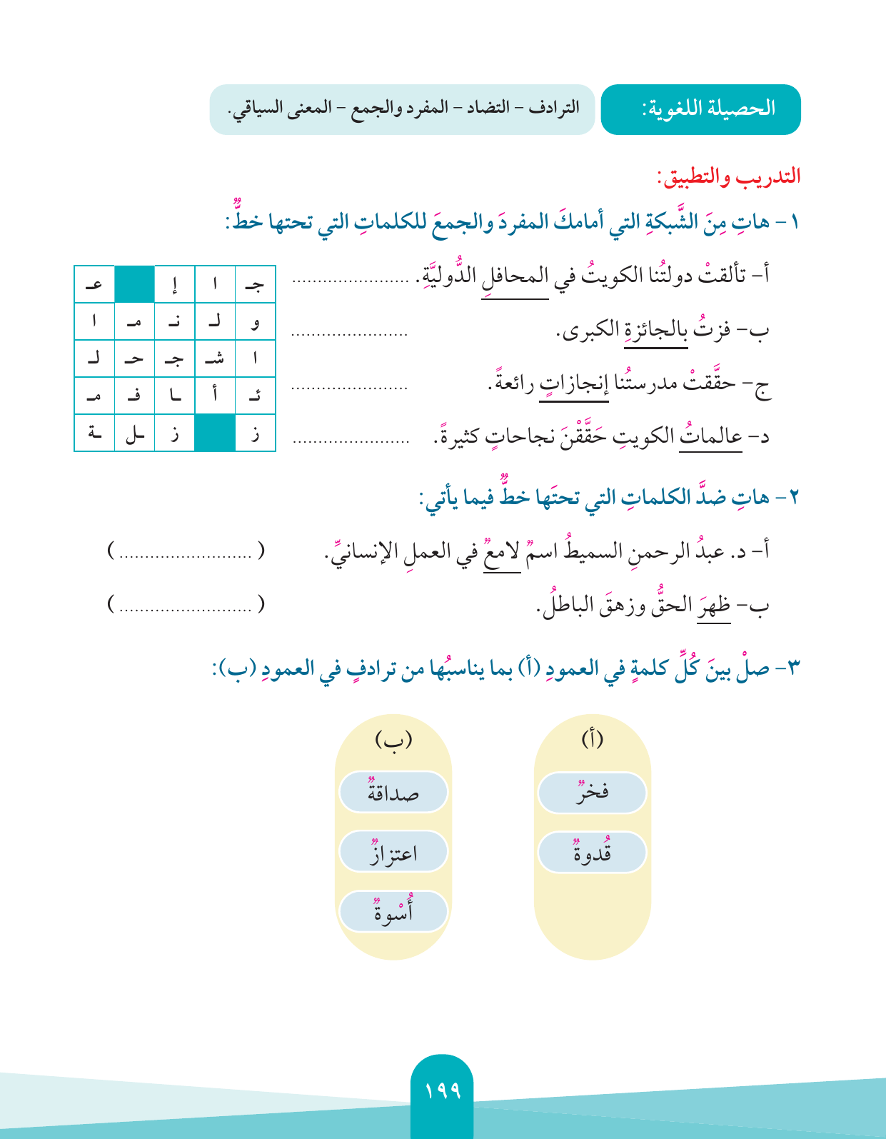 Kuwaiti Arabic Curriculum — Grade 4, Term 1 (لغتي العربية), page 200 — original page scan