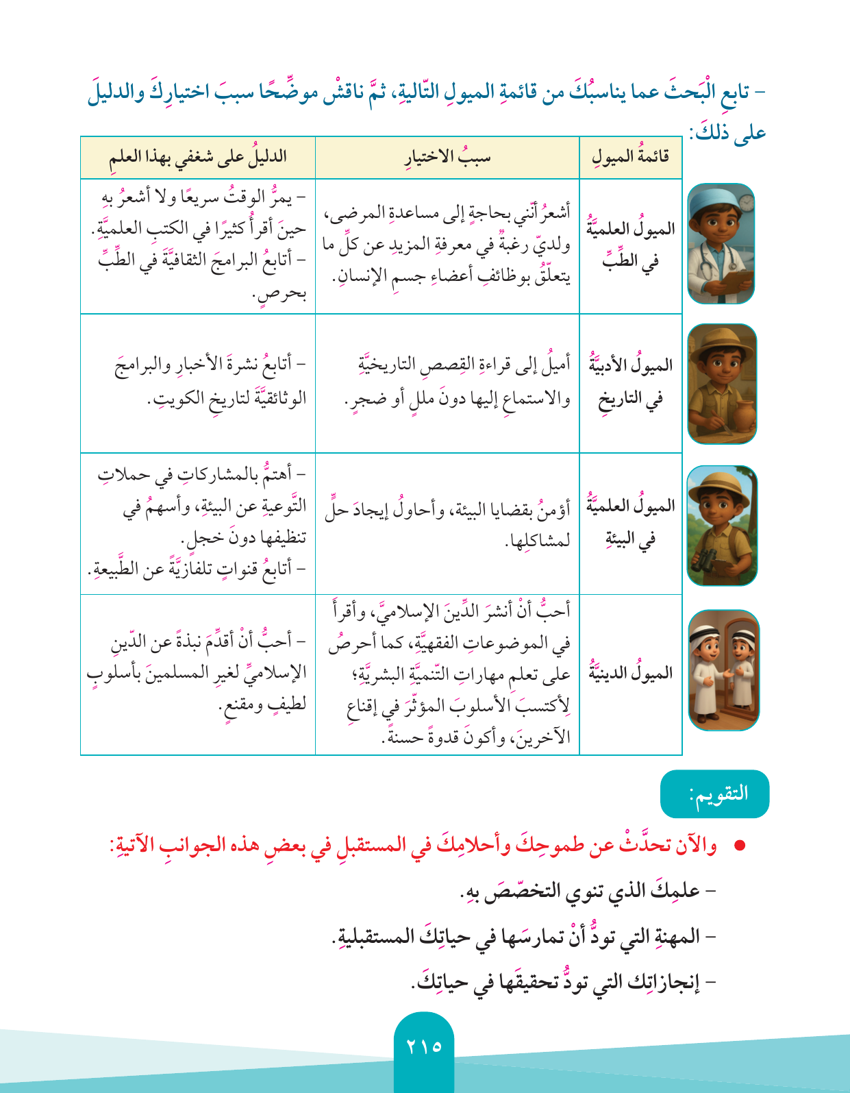 Kuwaiti Arabic Curriculum — Grade 4, Term 1 (لغتي العربية), page 216 — original page scan
