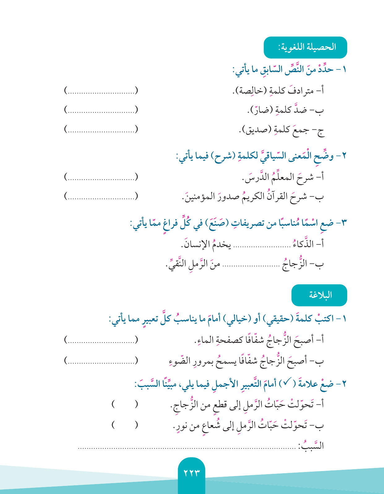 Kuwaiti Arabic Curriculum — Grade 4, Term 1 (لغتي العربية), page 224 — original page scan