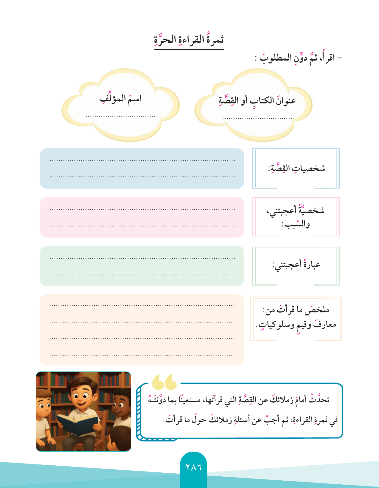 Kuwaiti Arabic Curriculum — Grade 4, Term 1 (لغتي العربية), page 287 — original page scan