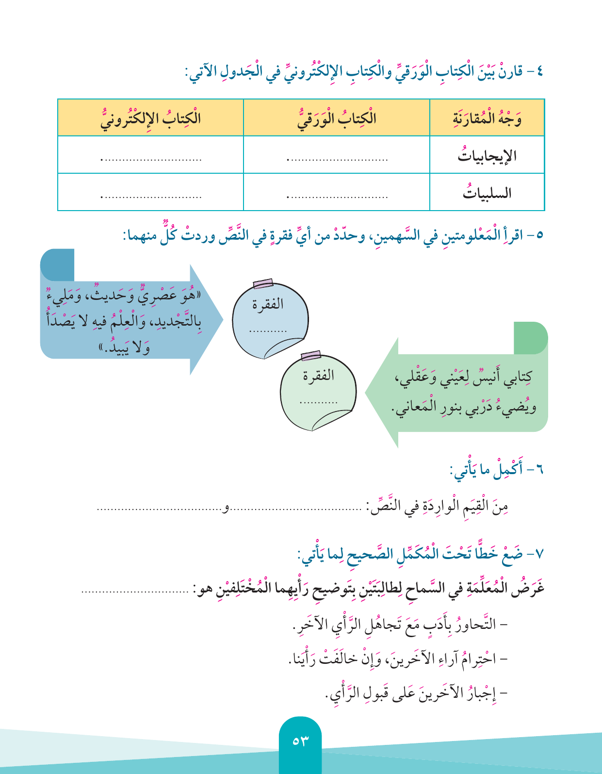 Kuwaiti Arabic Curriculum — Grade 4, Term 1 (لغتي العربية), page 54 — original page scan