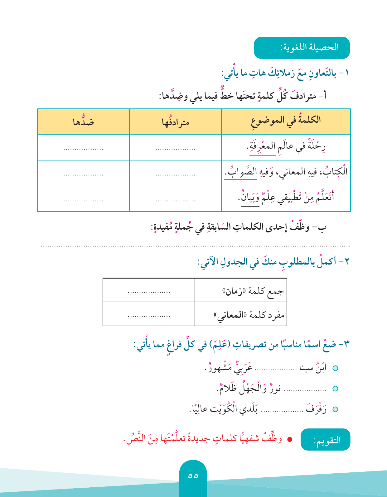 Kuwaiti Arabic Curriculum — Grade 4, Term 1 (لغتي العربية), page 56 — original page scan