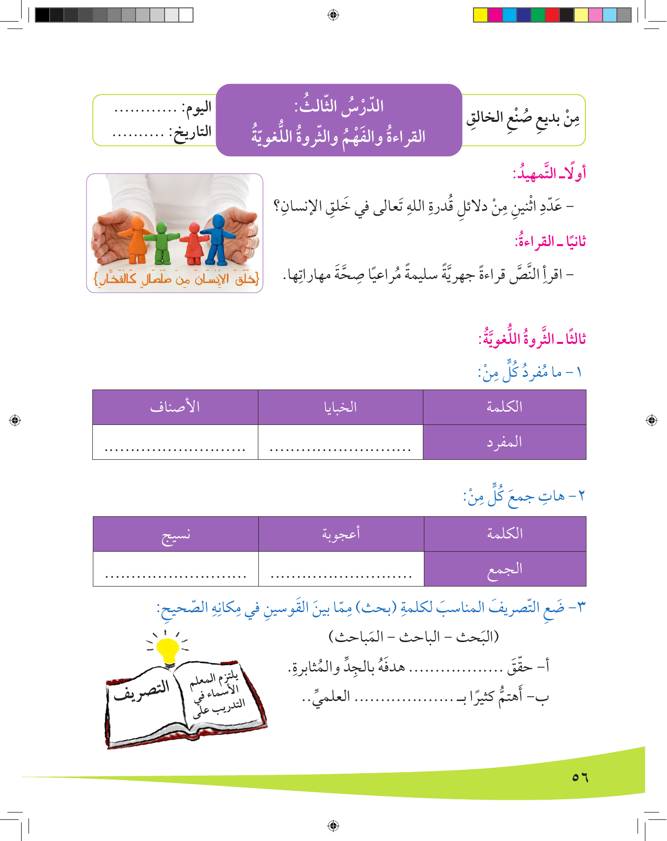 Kuwaiti Arabic Curriculum — Grade 8, Term 1 (لغتي العربية), page 57 — original page scan